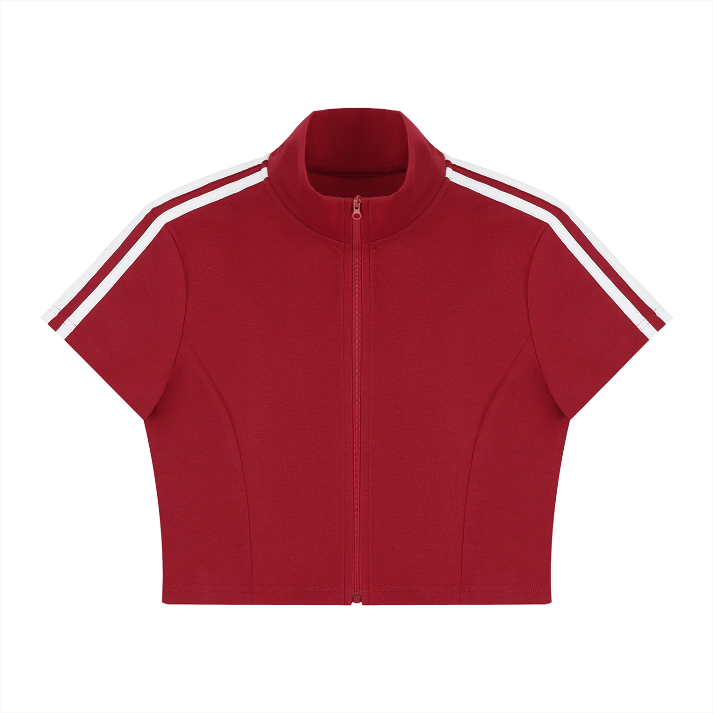 Packshot face du top zippé crop original femme rouge