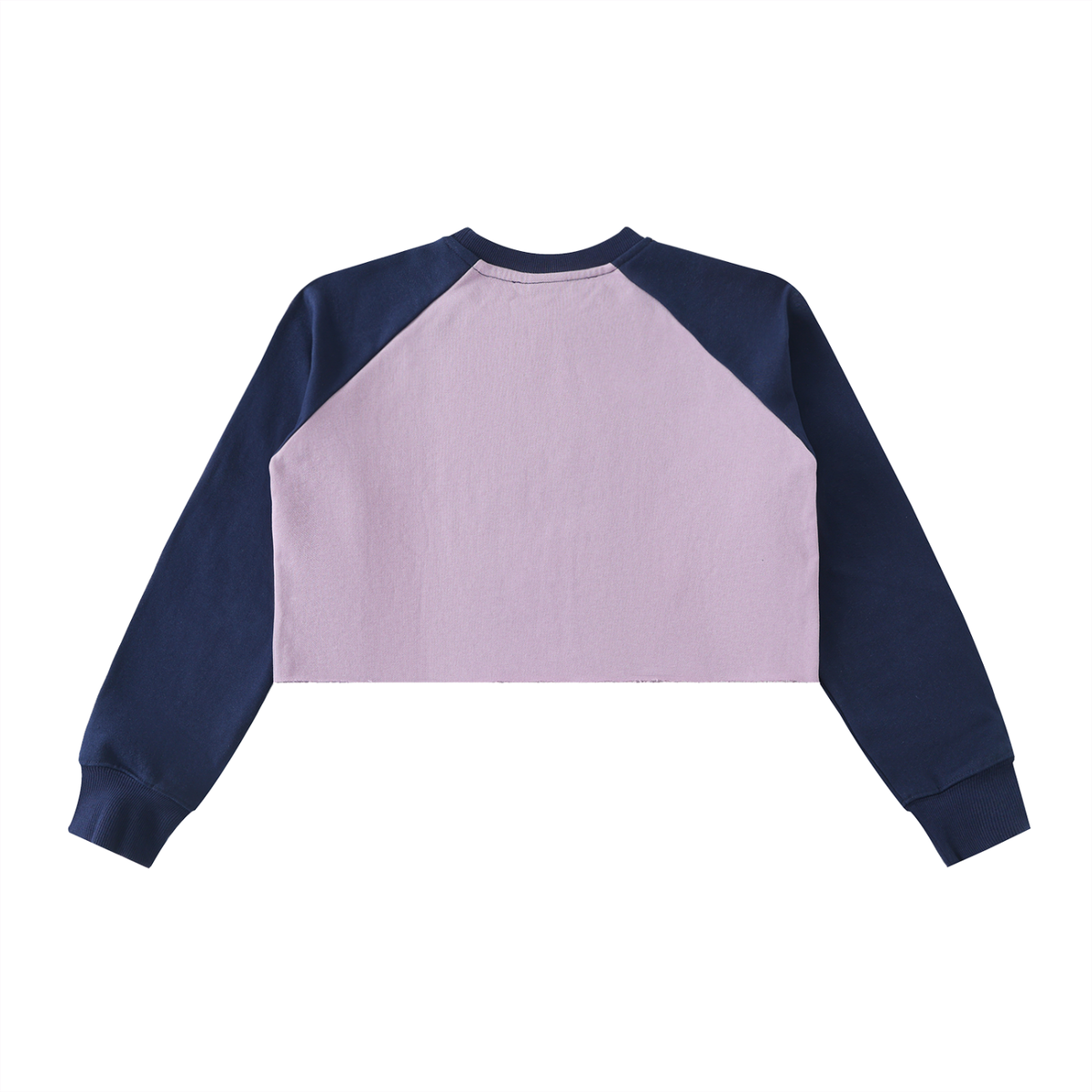 Dos du sweat crop top femme raglan bicolore lilas