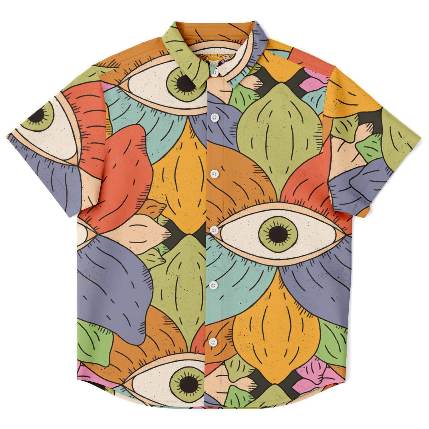 Chemise garçon originale abstract beige manches courtes