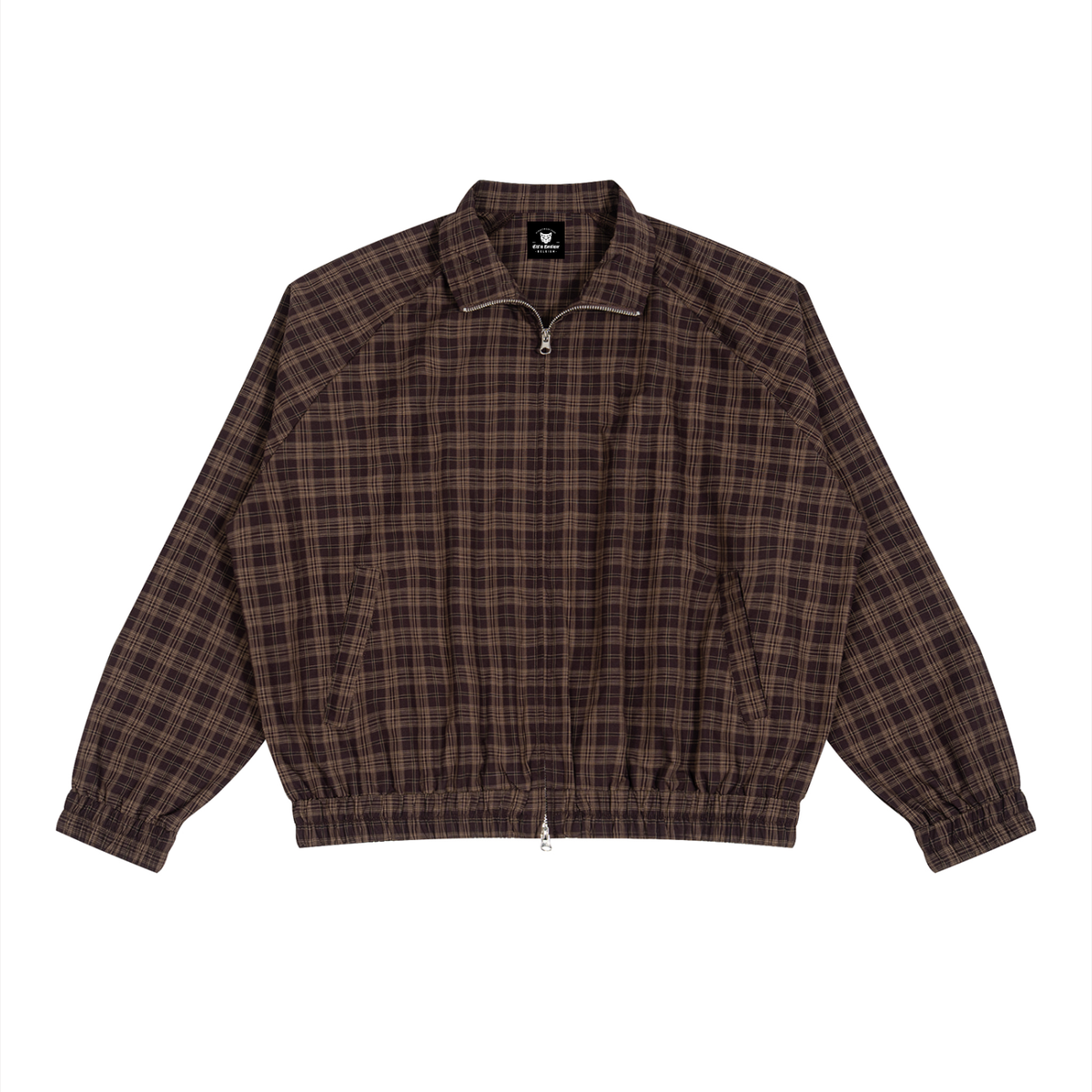Veste Harrington à carreaux bordeaux zippée, vue de face