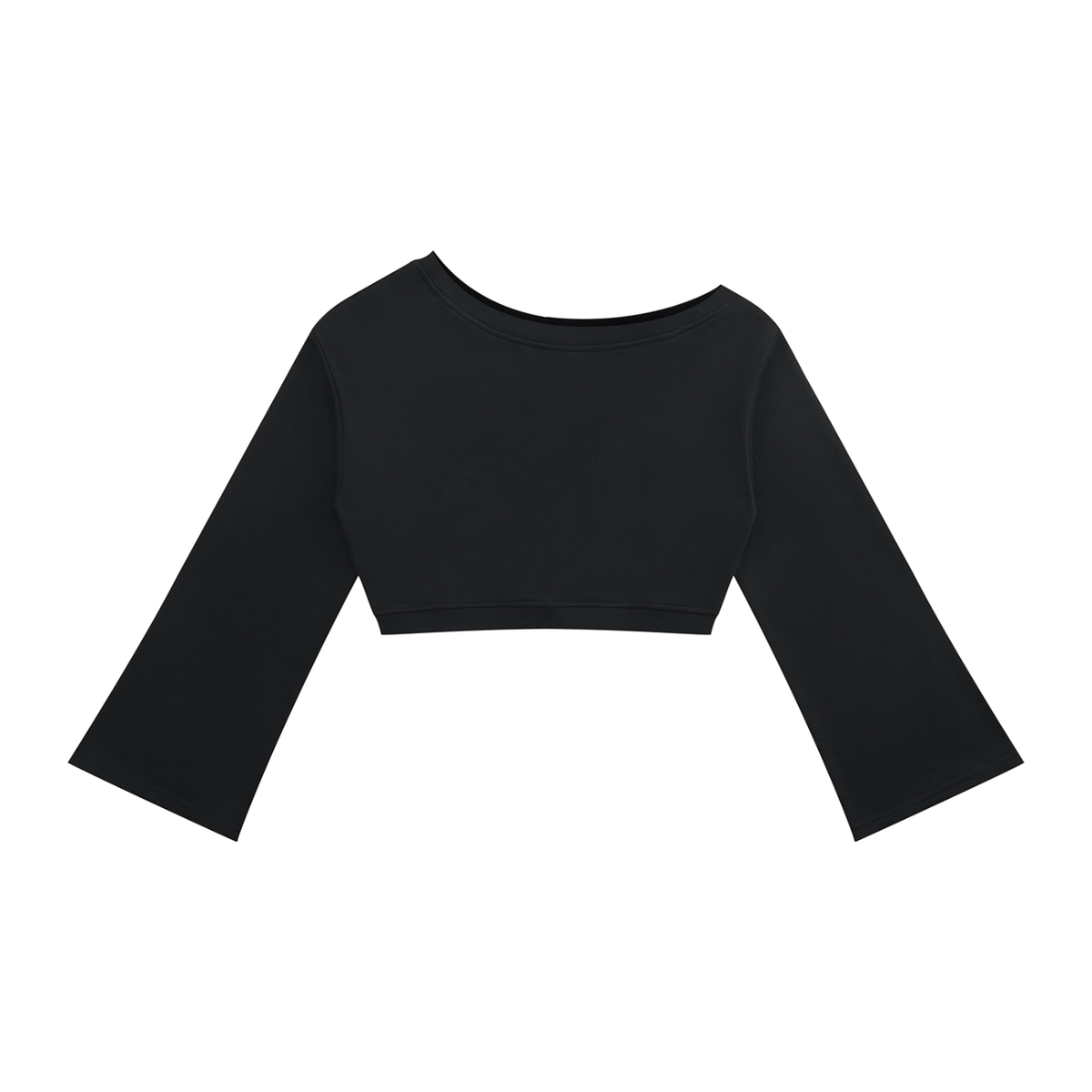 Sweat crop top femme épaules dénudées manches évasées noir, vue de face