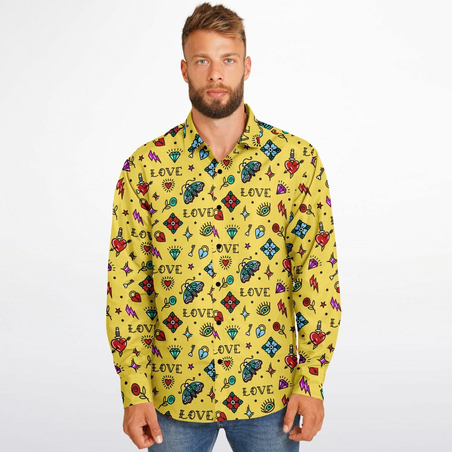 chemise tatouée jaune pour homme