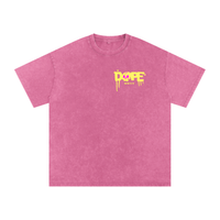 Devant du t-shirt femme DOPE rose snow wash - petit logo graffiti jaune imprimé sur la poitrine