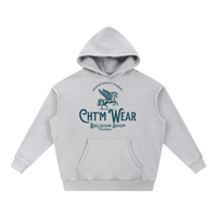 Hoodie oversize délavé CHT'M Wear gris clair, vue de face avec le design pégase Belgium Shop Tournai