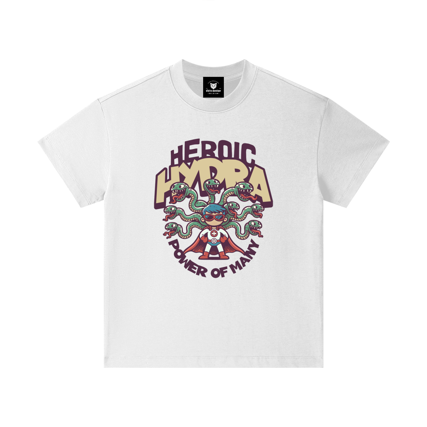 T-shirt enfant oversized Heroic Hydra en blanc - petit super-héros à la cape rouge