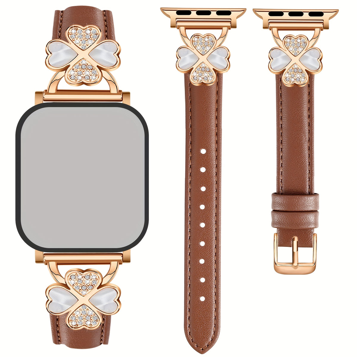 Bracelet Apple Watch fin en cuir avec attaches bijou, coloris marron