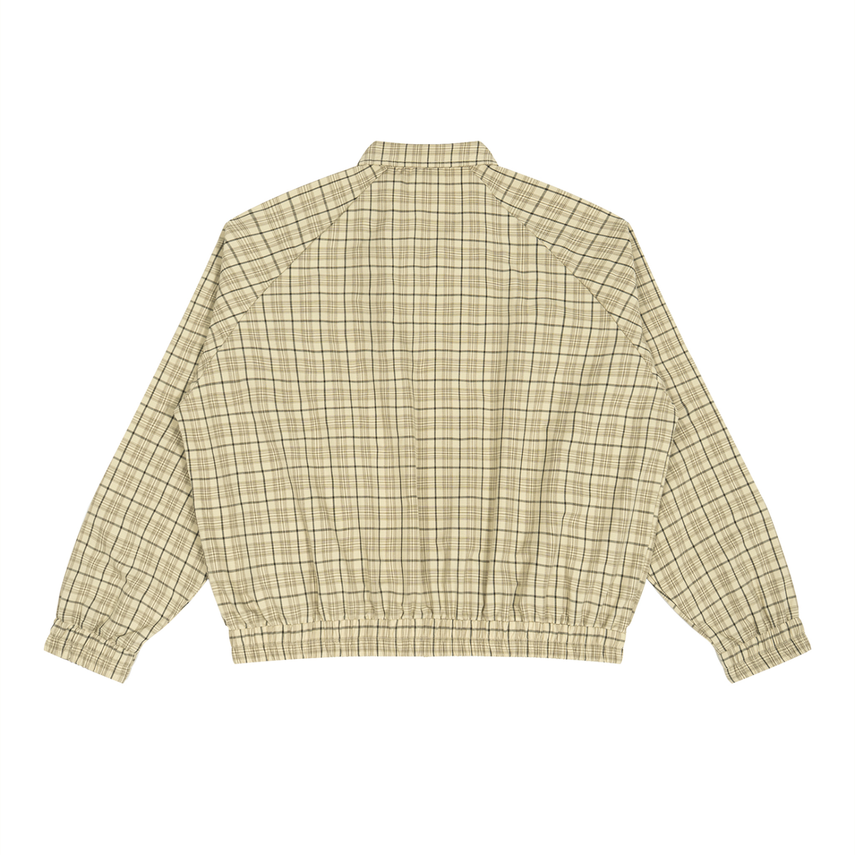 Dos de la veste Harrington à carreaux beige