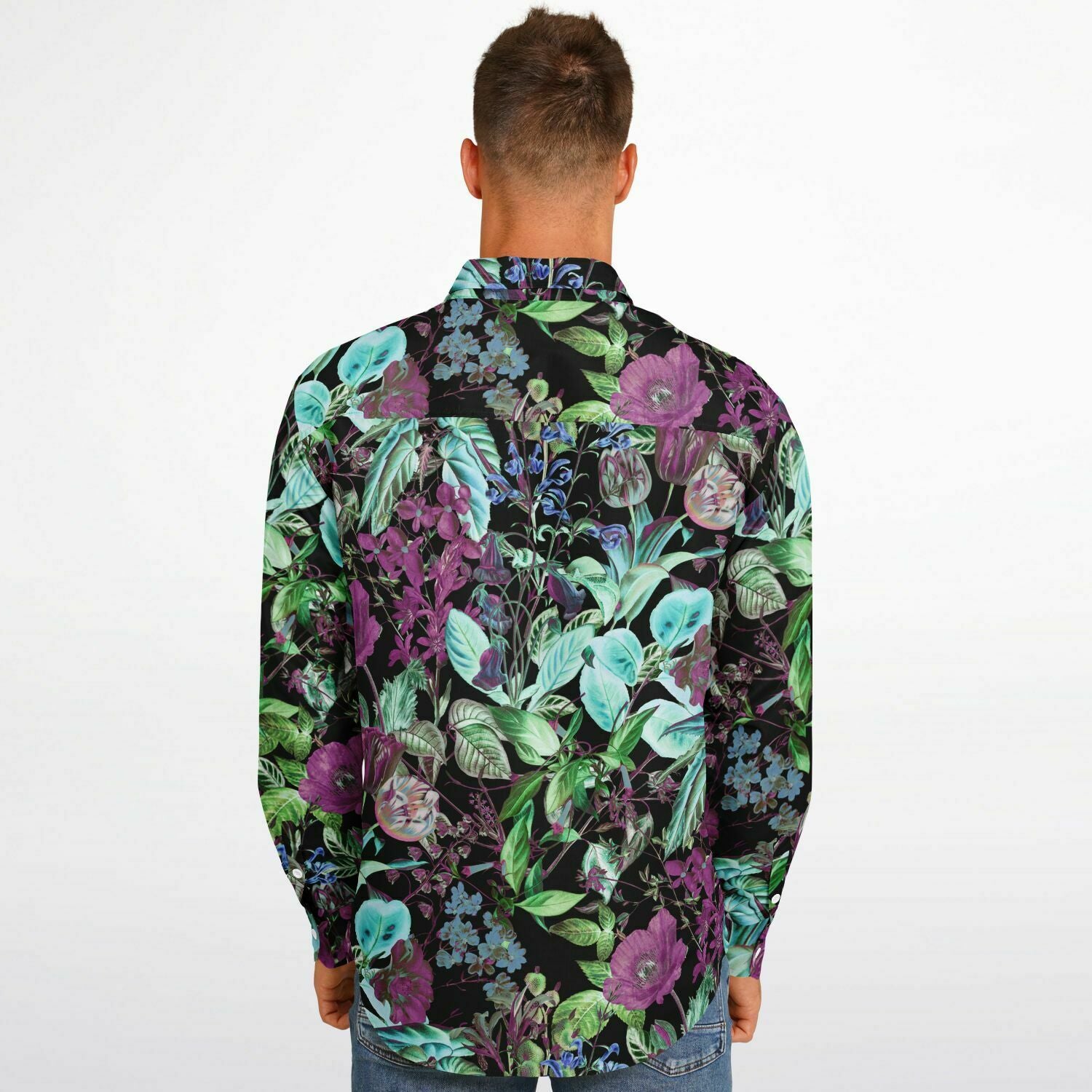 vêtement homme manches longues fleurs mauves