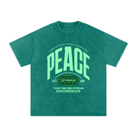 T-shirt oversized PEACE en vert foncé délavé - lettrage varsity vert menthe et globe CHTMWEAR