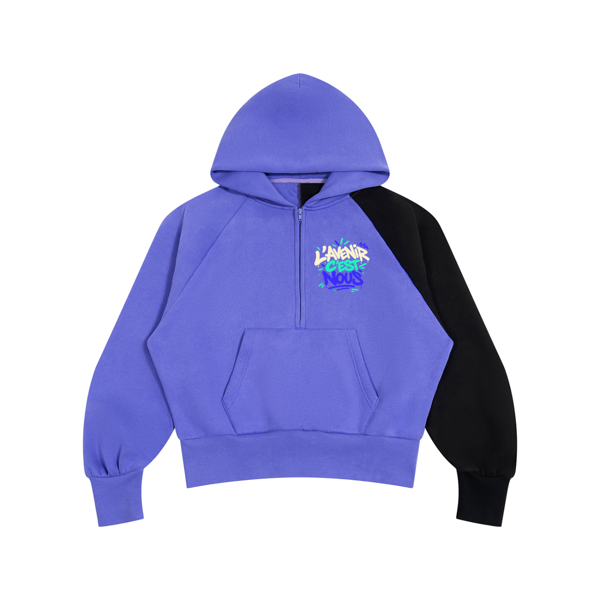 Hoodie Gen Z « L'avenir c'est nous » bicolore violet – demi-zip