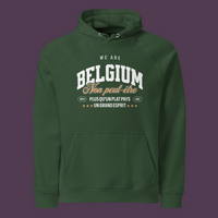 Pull belge original « Non Peut-Être » à plat – hoodie vert bouteille We Are Belgium, vue de face