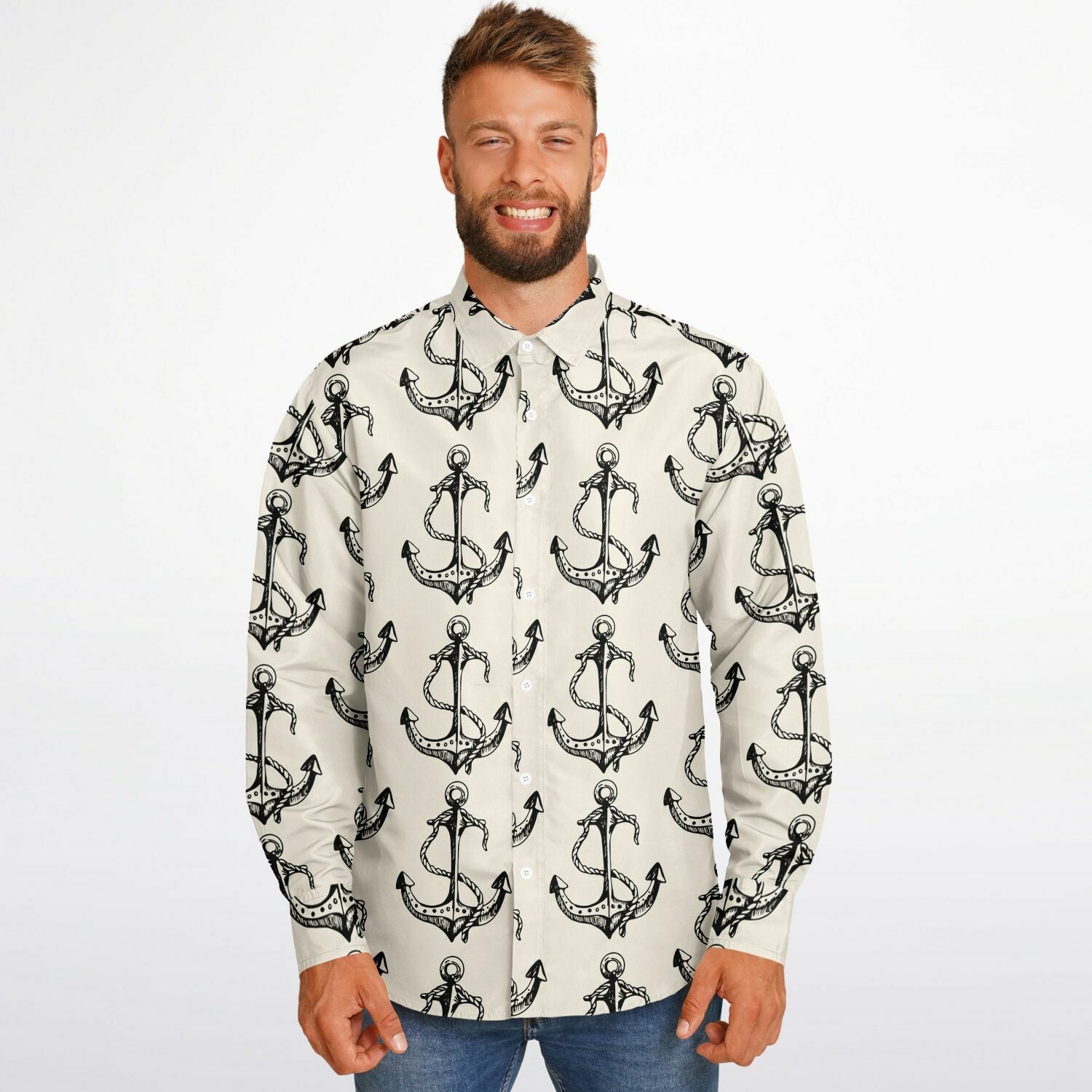 chemise à manches longues pour homme motif ancre