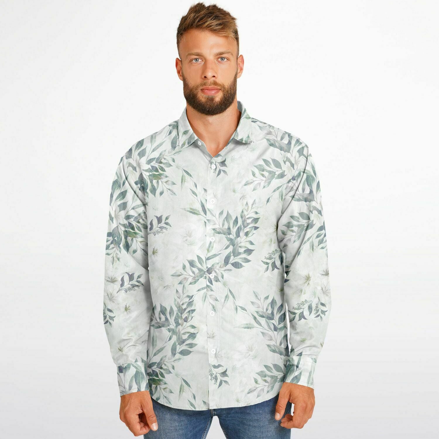 CHEMISE HOMME originale blanche  à fleurs - MANCHES LONGUES