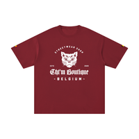 T-shirt oversized logo chat gothique en bordeaux, imprimé blanc CHT'M Boutique Belgium, vue de face