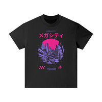 T-shirt oversized enfant Megacity en noir - imprimé skyline japonaise néon et katakana