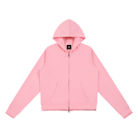Sweat zippé capuche femme rose à bord brut, vue de face