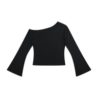 Dos du t-shirt femme asymétrique épaule dénudée crop top noir