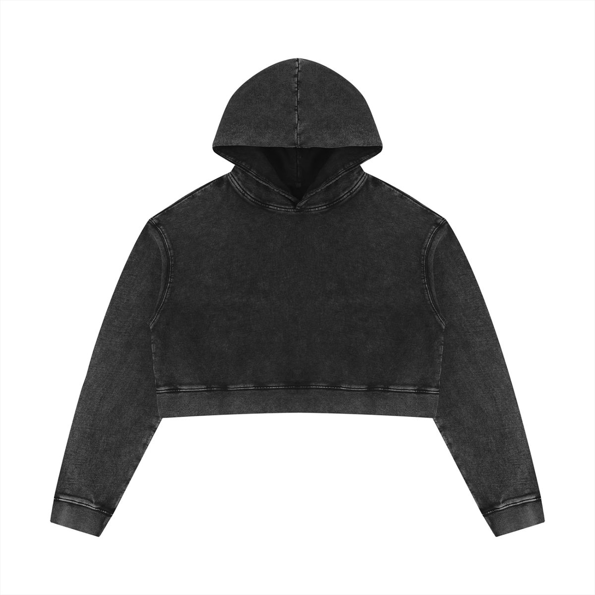 Hoodie crop top femme effet minéral noir délavé, vue de face