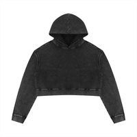 Hoodie crop top femme effet minéral noir délavé, vue de face