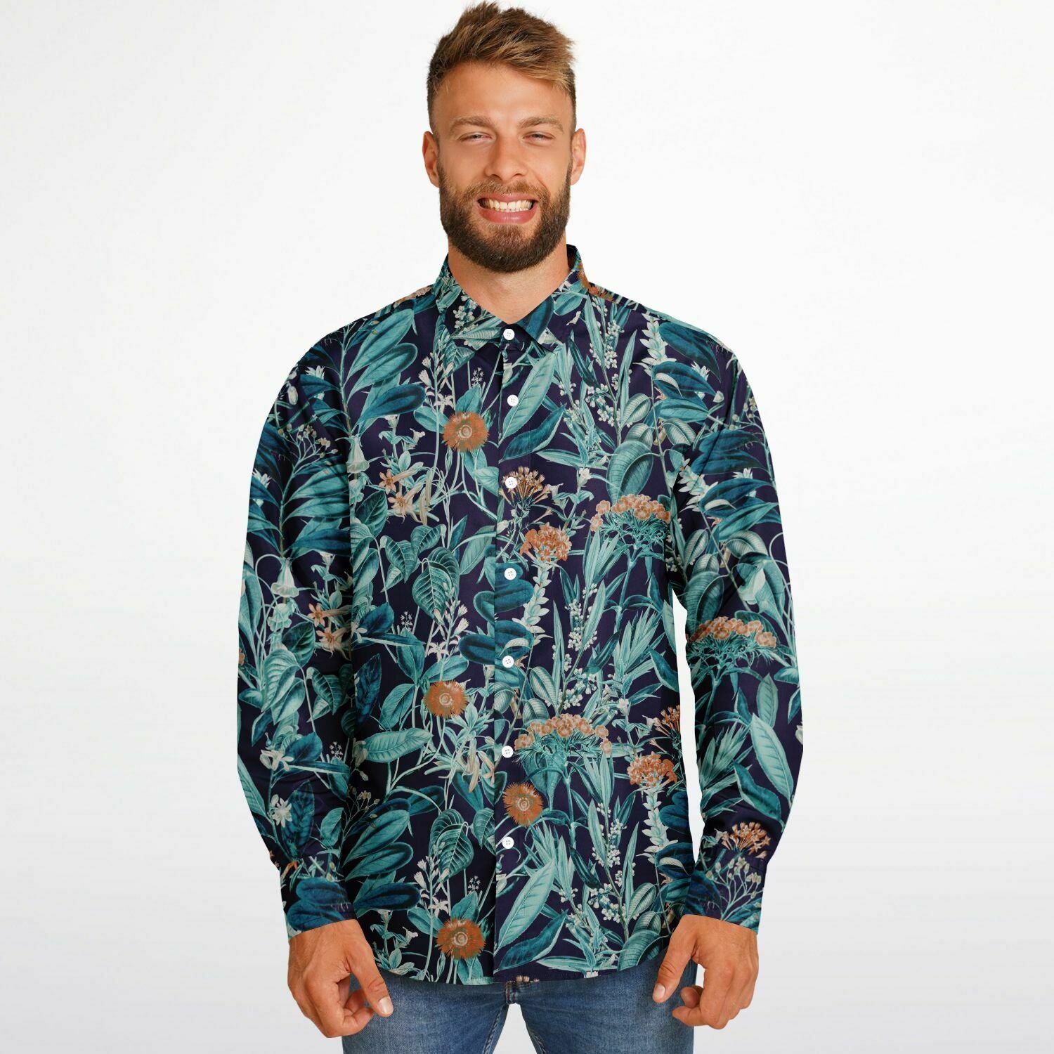 CHEMISE HOMME originale style floral bleue - MANCHES LONGUES