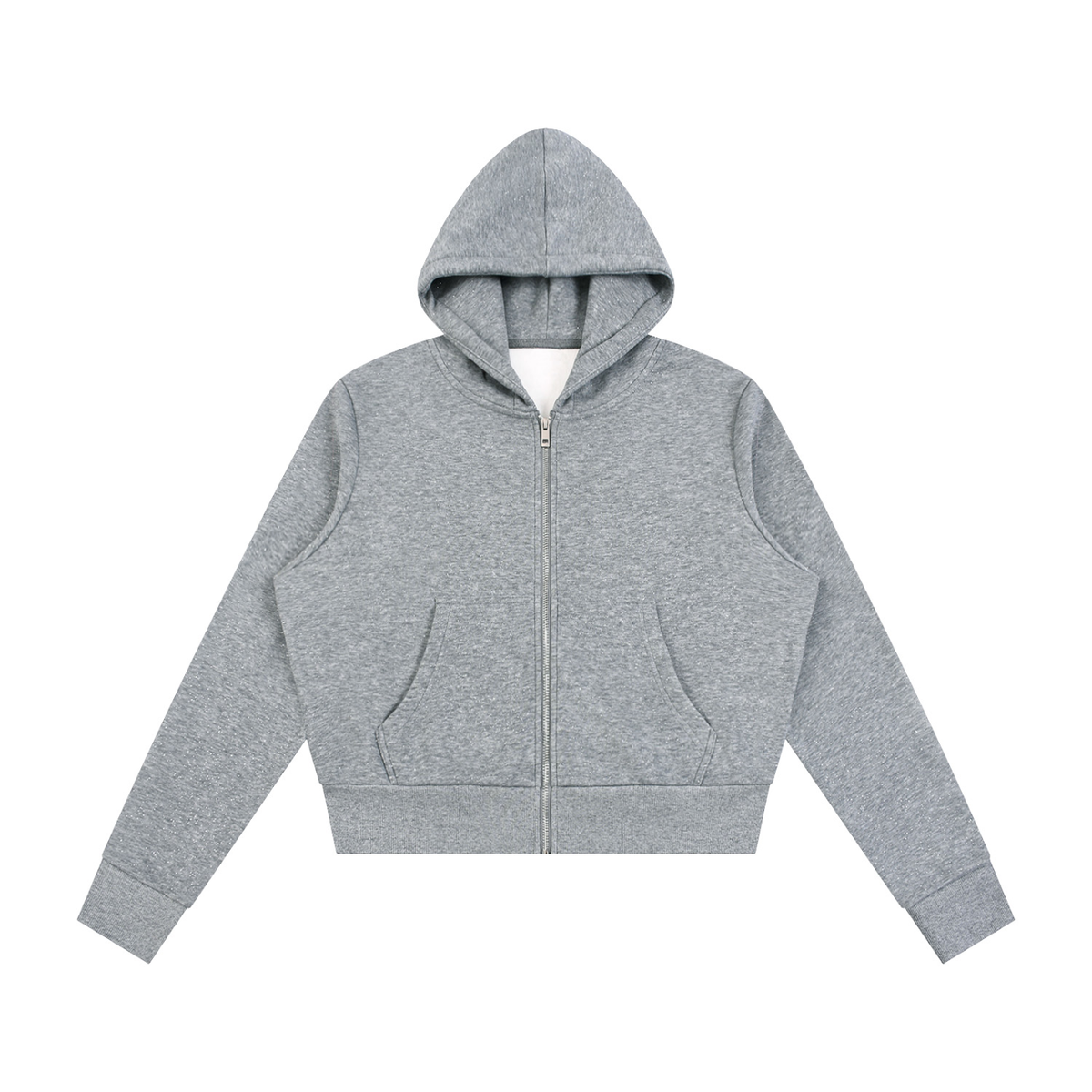 Hoodie zippé femme molletonné gris chiné, vue de face