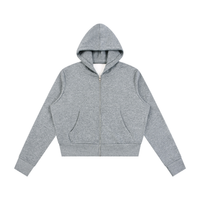 Hoodie zippé femme molletonné gris chiné, vue de face