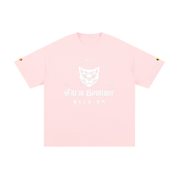 T-shirt oversized logo chat gothique en rose clair, imprimé blanc CHT'M Belgium, vue de face