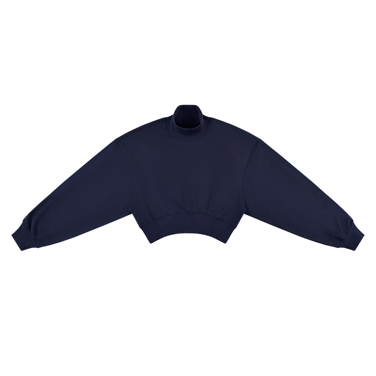 Sweat col montant femme crop top bleu marine, vue de face