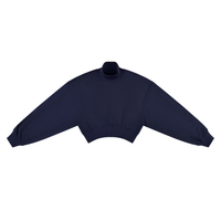 Sweat col montant femme crop top bleu marine, vue de face