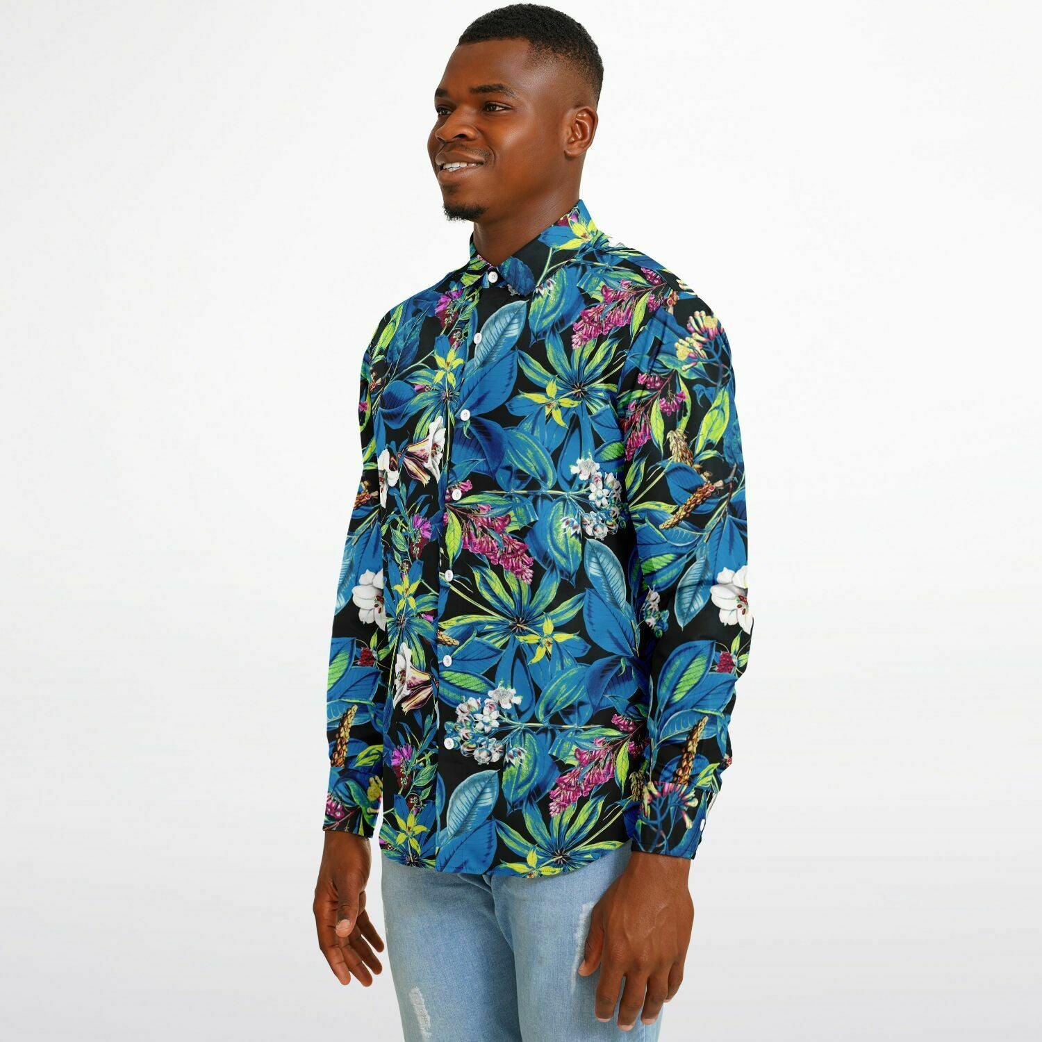 chemise élégante à fleurs bleues