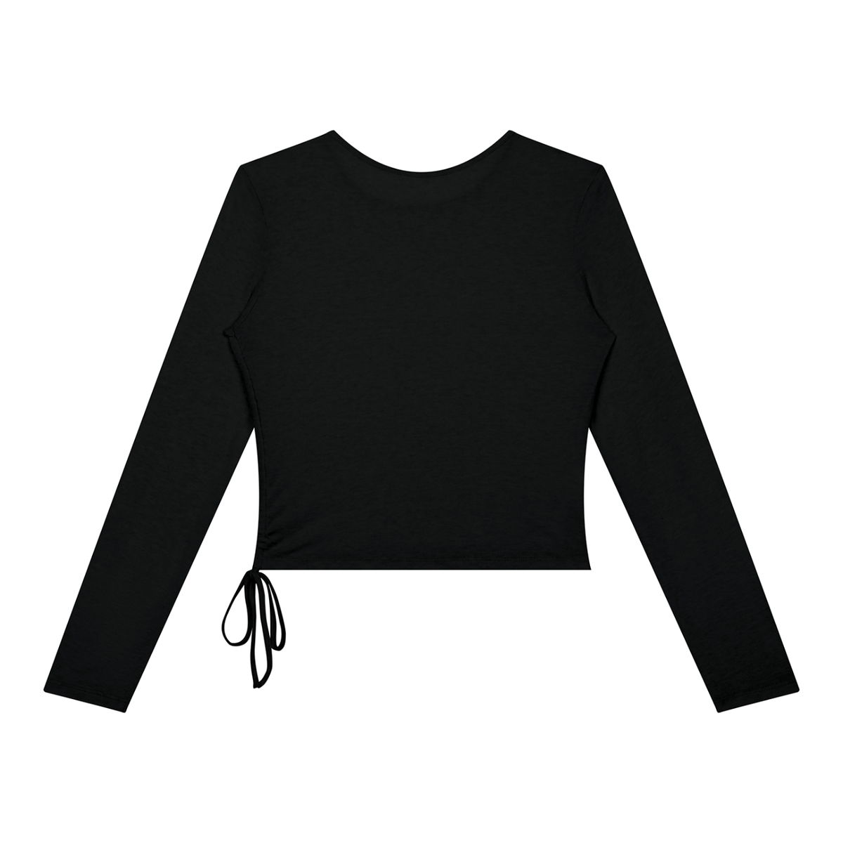 Dos du t-shirt femme manches longues crop top froncé noir