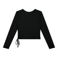 Dos du t-shirt femme manches longues crop top froncé noir