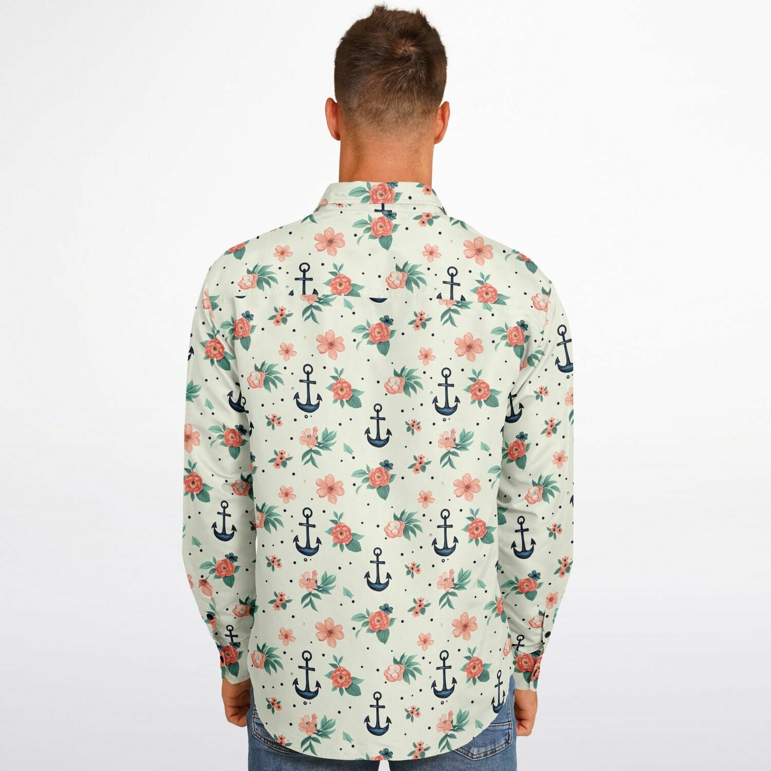 Chemise Homme à fleurs marines - Manches Longues
