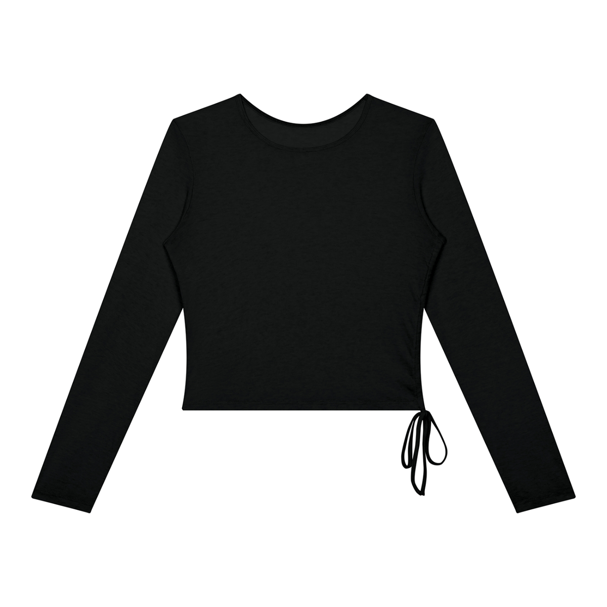 T-shirt femme manches longues crop top froncé noir, vue de face