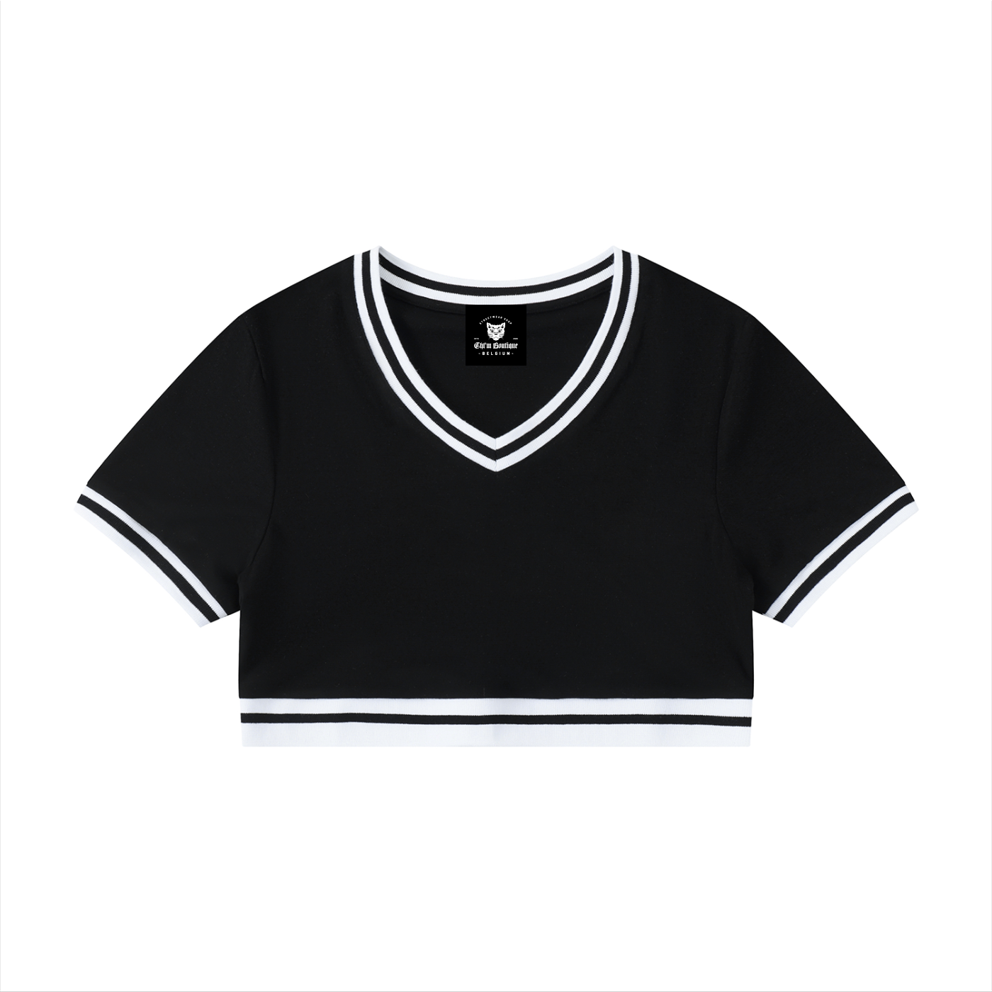 Packshot face du crop top col v original femme noir