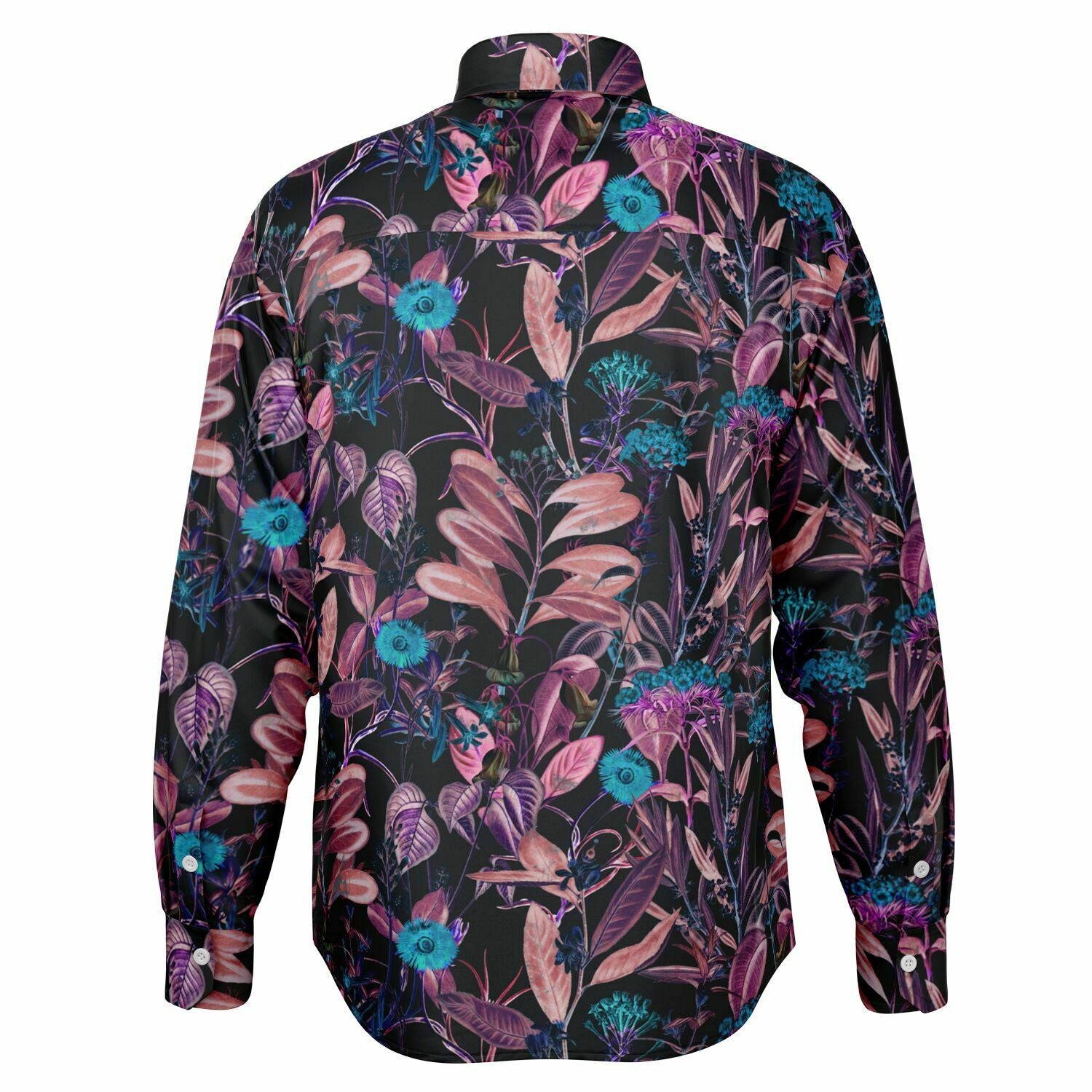 chemise homme noire avec motifs fleurs bleues