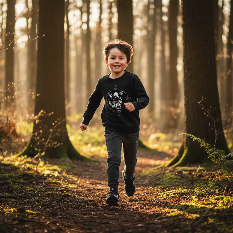 Pull enfant bio noir tete de loup