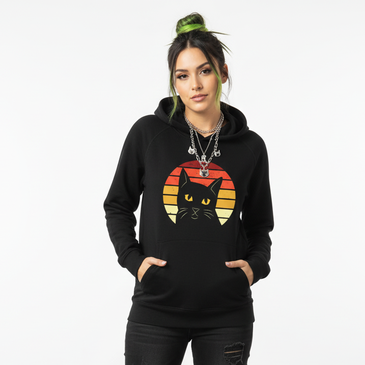 Pull à capuche femme - RETRO BLACK CAT