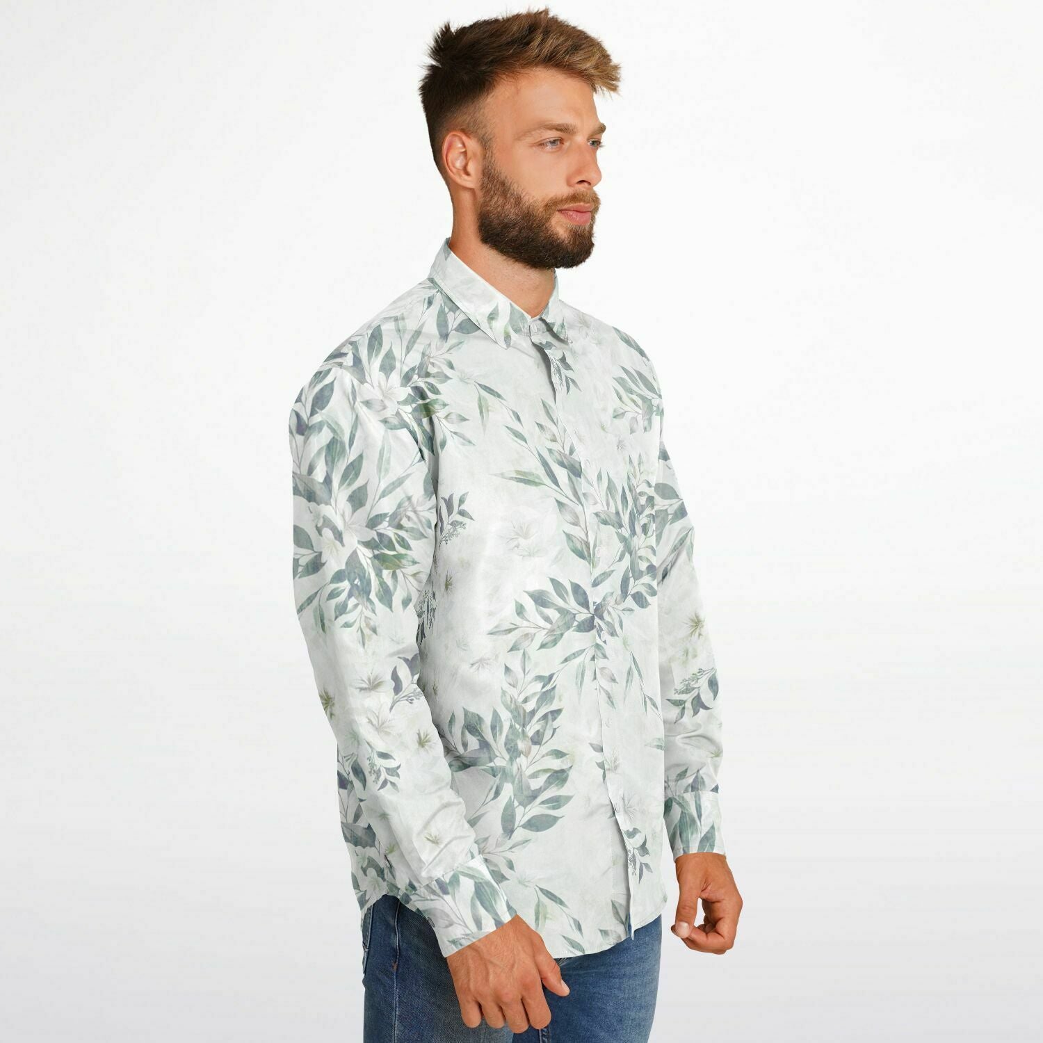 CHEMISE HOMME originale blanche  à fleurs - MANCHES LONGUES