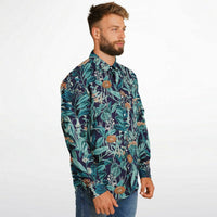 CHEMISE HOMME originale style floral bleue - MANCHES LONGUES