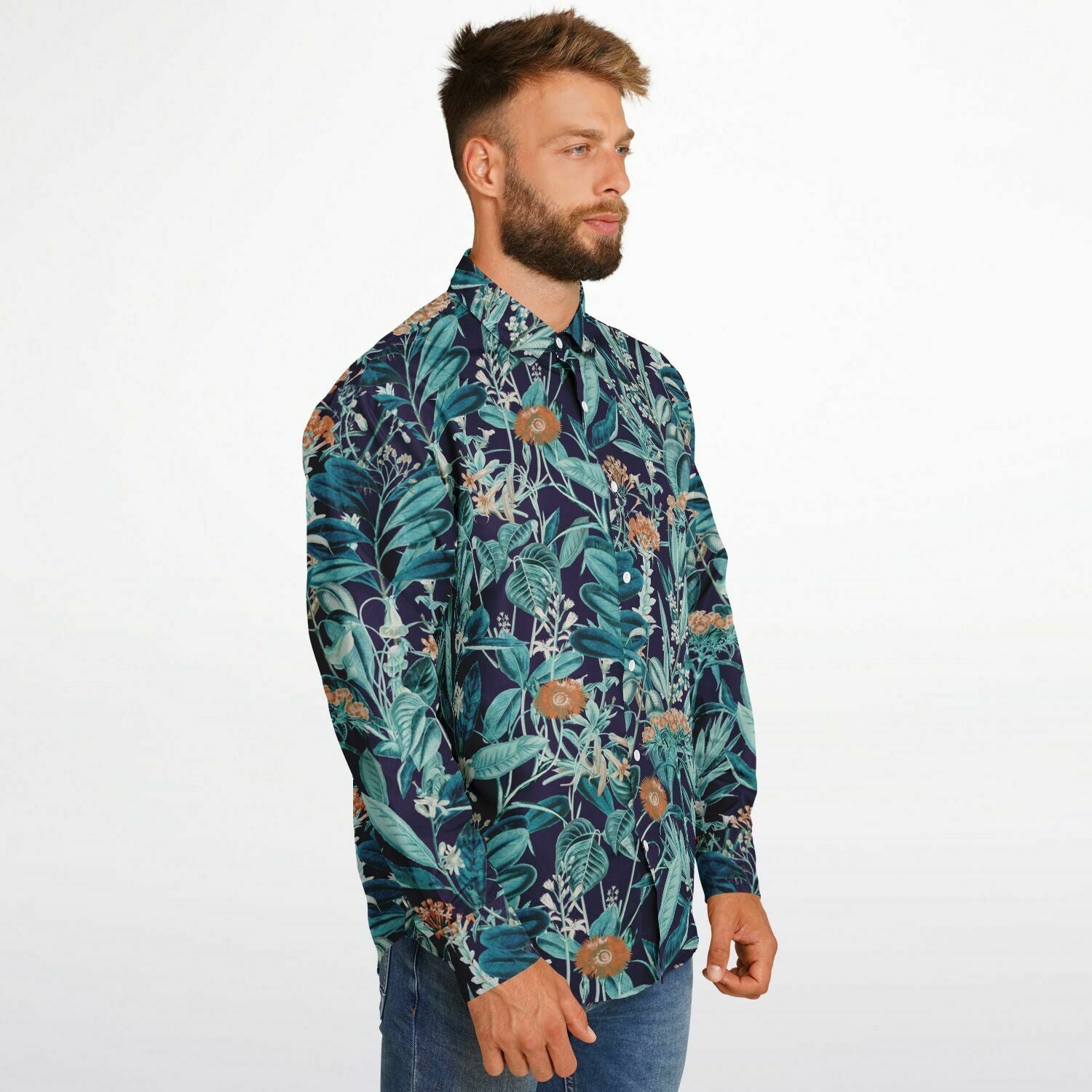 CHEMISE HOMME originale style floral bleue - MANCHES LONGUES
