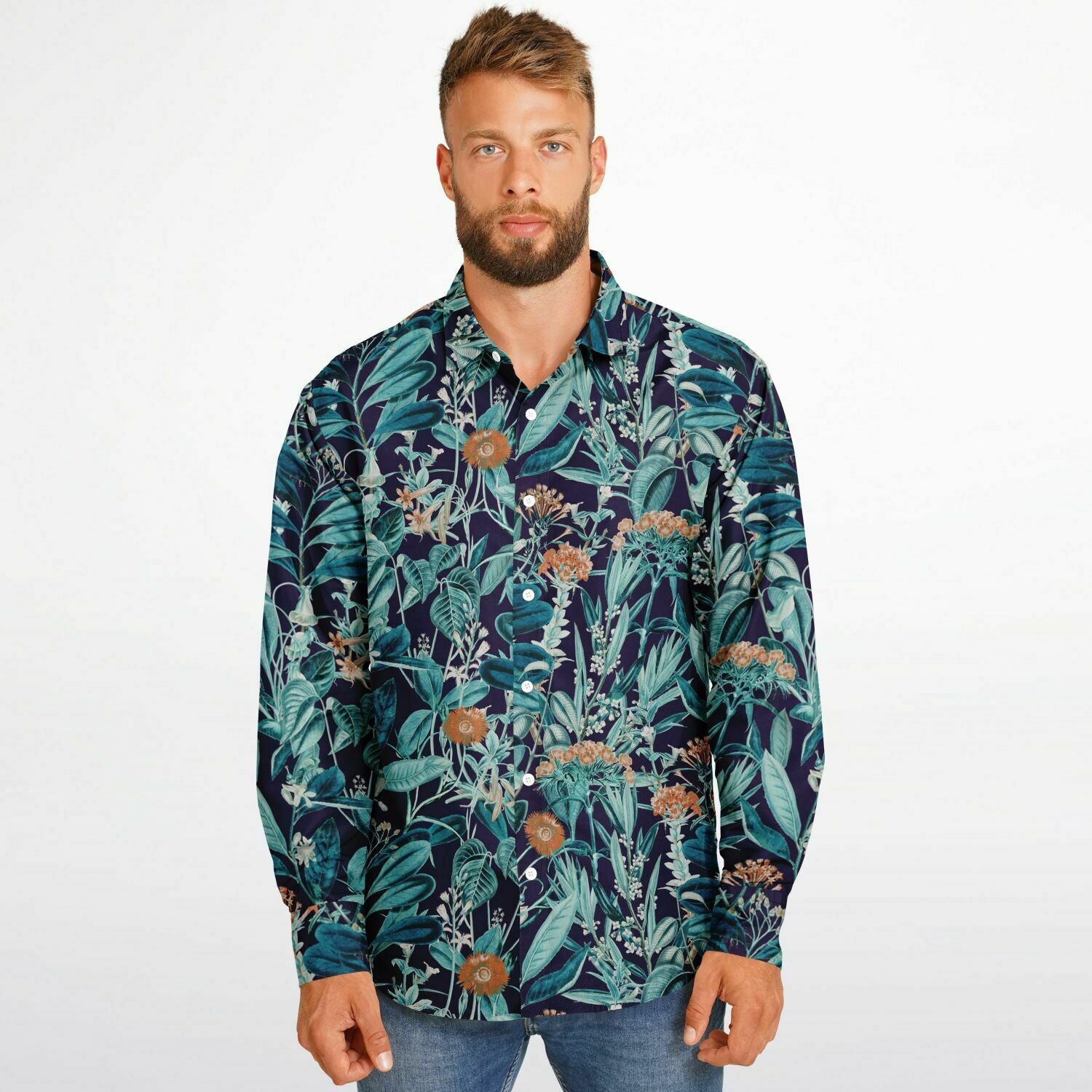 CHEMISE HOMME originale style floral bleue - MANCHES LONGUES