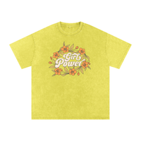 T-shirt femme oversized Girl Power en jaune citron - lettrage arrondi et fleurs orange