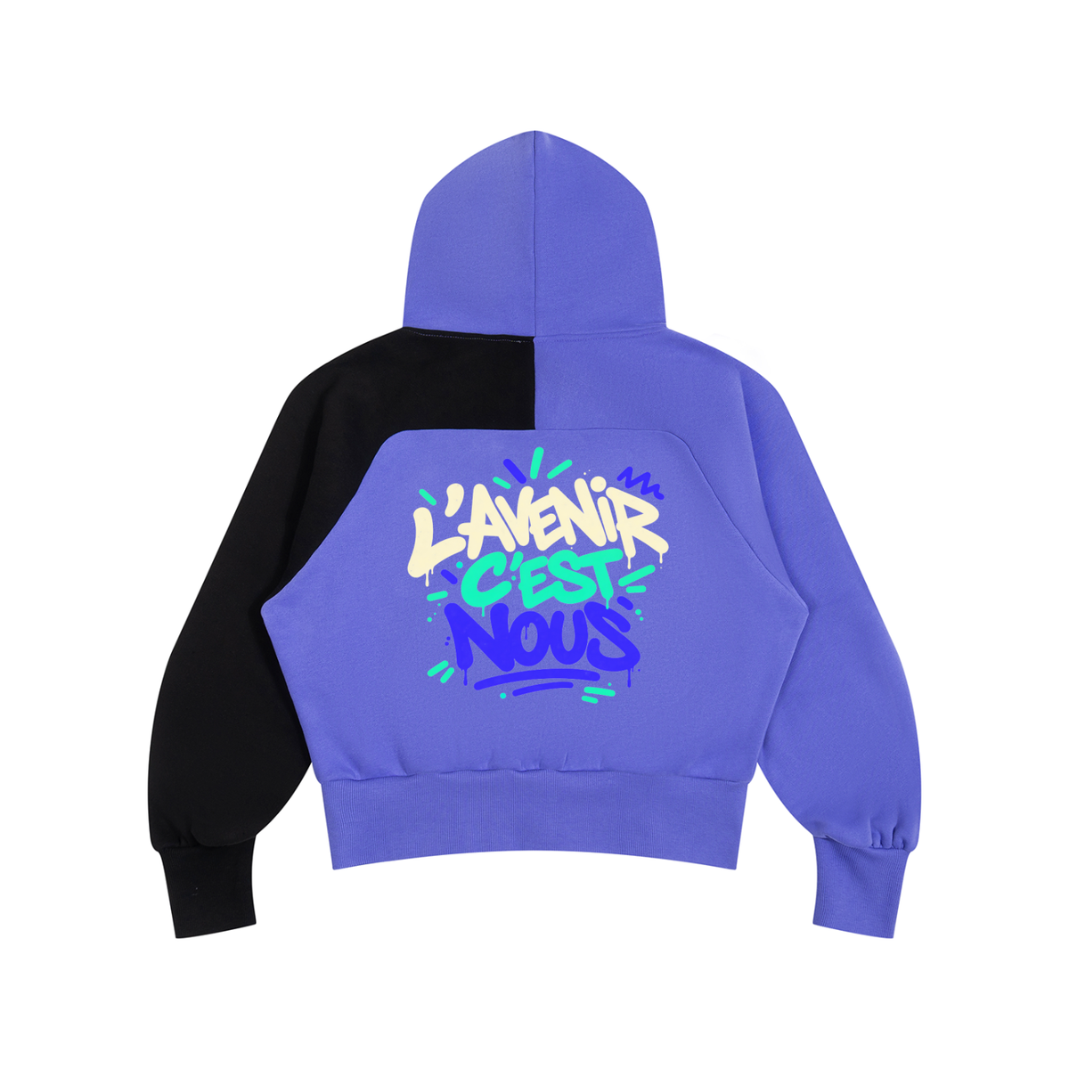 Hoodie Gen Z « L'avenir c'est nous » bicolore violet – demi-zip