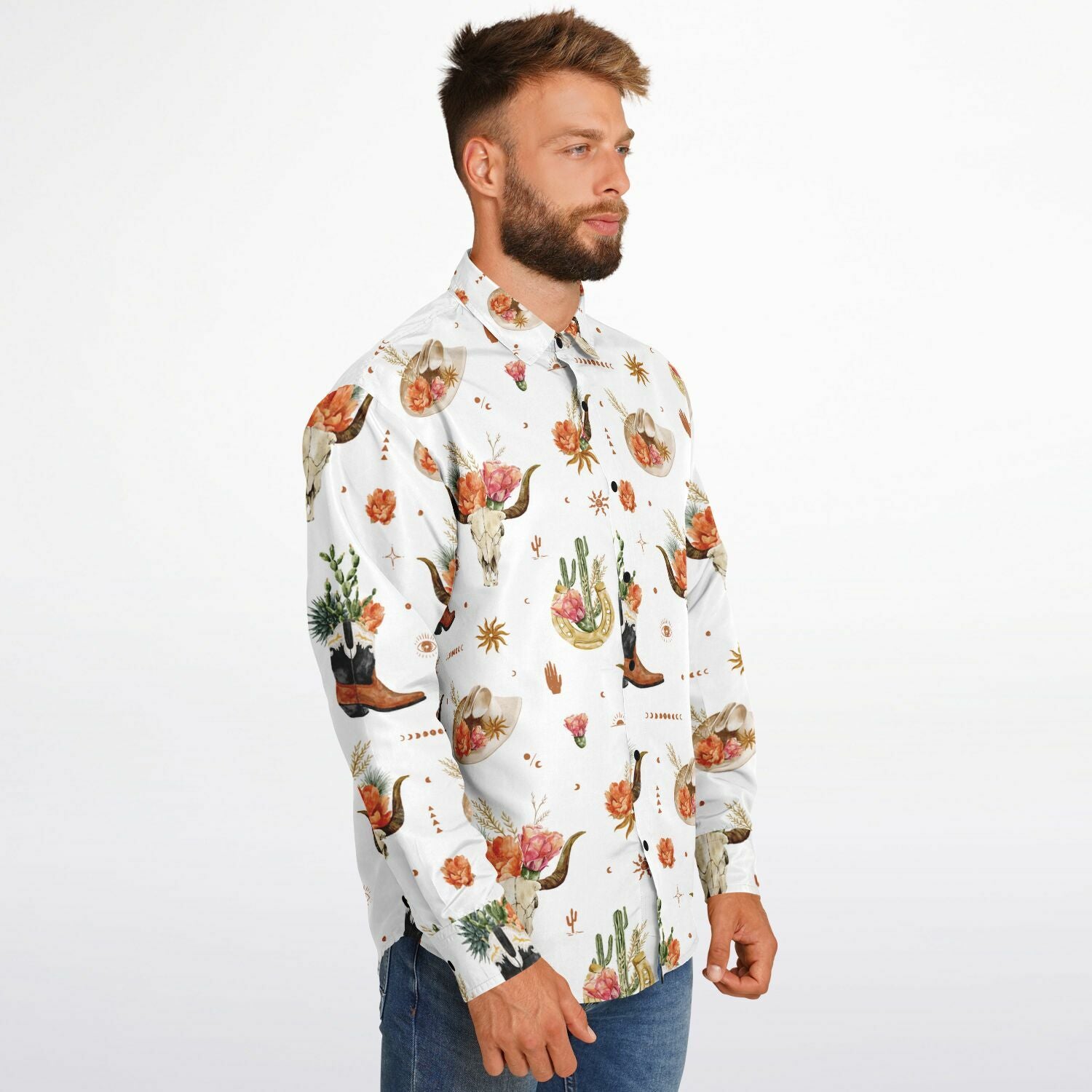 chemise à manches longues motifs cowboy pour homme