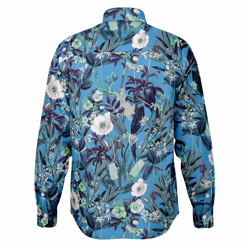 Chemise Homme Bleue Originale À Fleurs Manches Longues