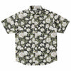 Chemise homme manches courtes noire à pivoines blanches, vue de face à plat