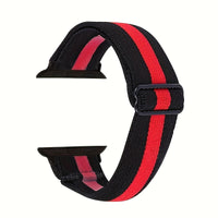 Bracelet Apple Watch élastique tissé à motifs, coloris noir et rouge