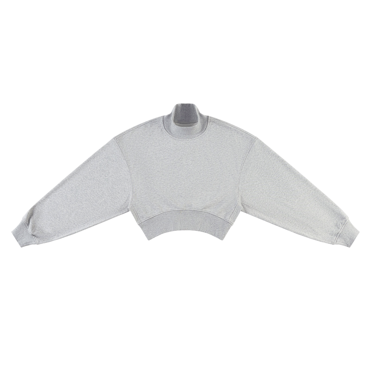 Sweat col montant femme crop top gris clair, vue de face