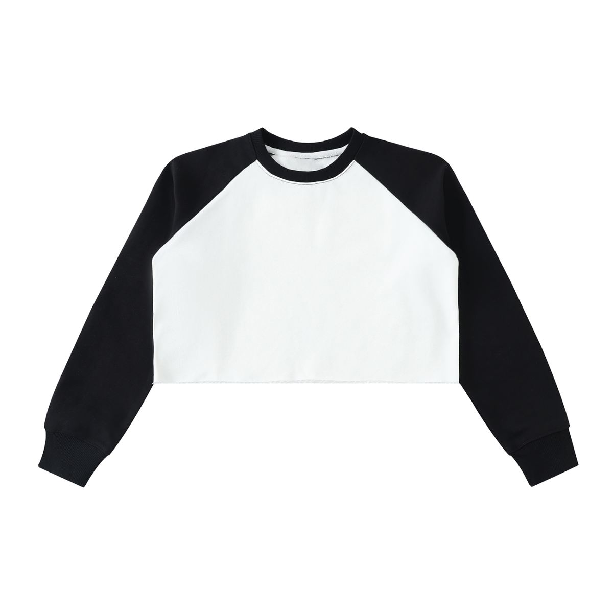 Sweat crop top femme raglan bicolore blanc cassé, vue de face